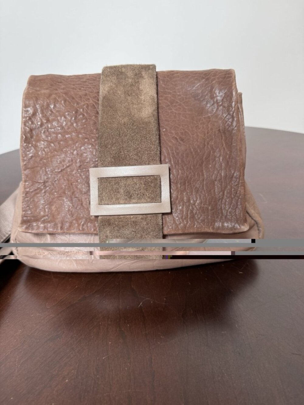 Daniella Lehavi Soft Leather Suede Crossbody Bag Taupe Brown Buckle Flap Satchel